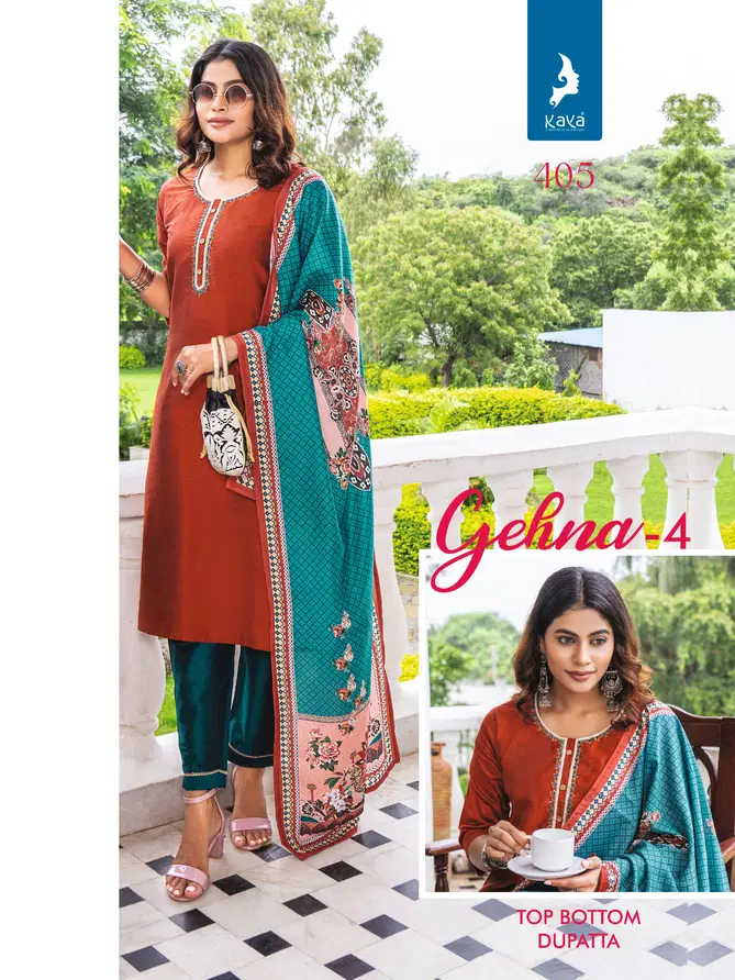 Gehna 4 By Kaya Pure Silk Straight Cut Kurti With Bottom Dupatta Wholesale Online